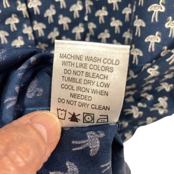 Free Planet Mens Cotton Casual Shirt, Size 1X, Navy Blue White‎ Flamingos Pocket - Picture 8 of 8